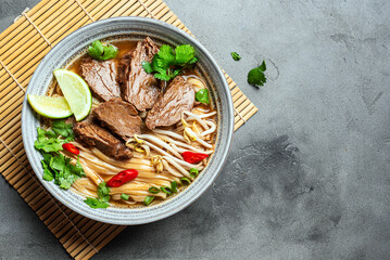 Pho Bo Vietnamese soup with rice noodle and beef