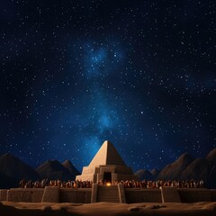 Naklejka premium Majestic Pyramid Under Starry Night Sky
