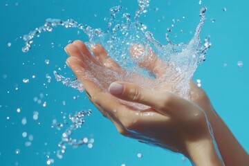Fototapeta premium Female hands scoop splashing water into palms