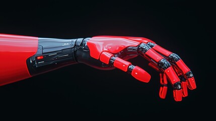 Naklejka premium Futuristic Red Robotic Hand with Detailed Mechanics