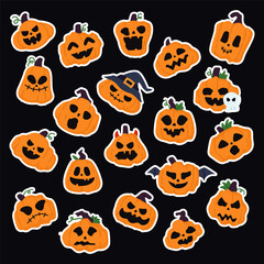 Fototapeta premium Pumpkin Lantern Facial Expressions at Halloween Party