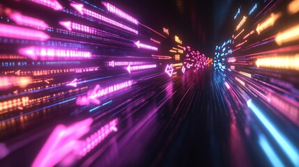 Abstract Neon Lights in Tunnel.