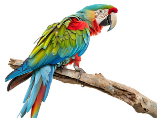 Obraz premium Macaw perched on branch isolated on white background