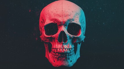 Neon Skull with Cosmic Background for Artistic Use