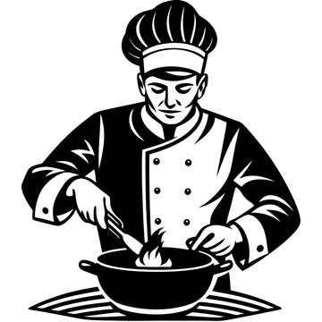 recommend clip art: Chef cooking silhouette vector illustration on white background