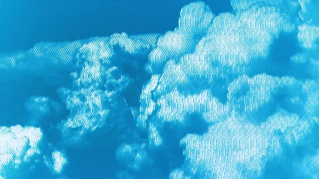 Big blue trippy cloud glitching in analog VHS style