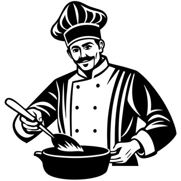 recommend clip art: Chef cooking silhouette vector illustration on white background