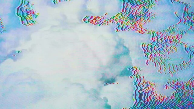 Cloud with glitch effect, colorfull error, analog VHS style