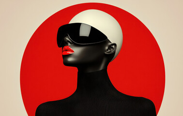 Futuristic Minimalistic Portrait with Black Model and Red Accent