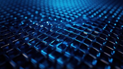 Obraz premium Glowing blue lines cutting across a dark blue steel mesh surface, with space for text or design elements. The metallic texture contrasts with the vibrant light.