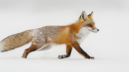 A portrait of a walking fox.