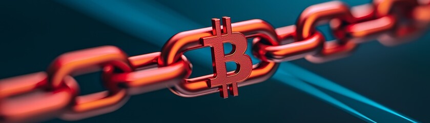 Red chain with Bitcoin symbol, representing cryptocurrency security.