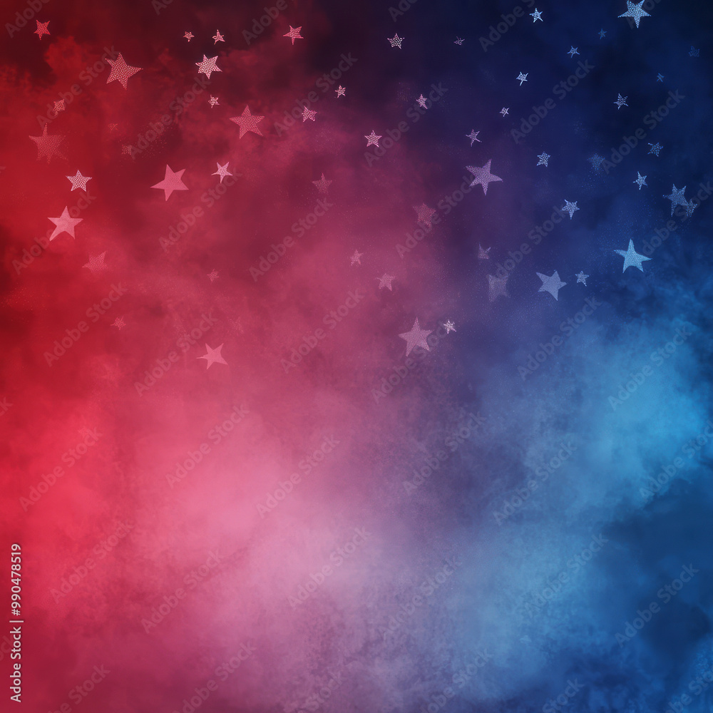 Wall mural smokey background with stars and red and blue gradient with copy space