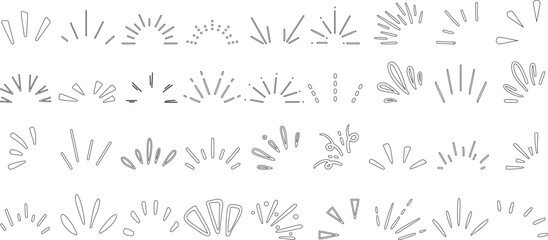 Doodle sparkle line art, decorative elements, burst design, abstract hand drawn symbols, vector icon set for graphic design, enhancing visual appeal, and creative digital illustrations