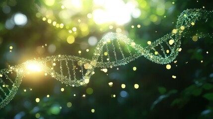 A green DNA strand with a lot of sparkles