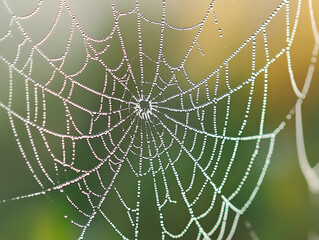 Naklejka premium Close-up of a spider web with morning dew.