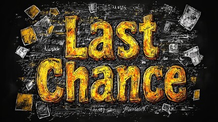 Bright chalkboard-themed artistic text image featuring the phrase 'Last Chance' with a background of chalk scribbles, evoking a sense of urgency and opportunity.