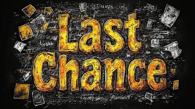 Bright chalkboard-themed artistic text image featuring the phrase 'Last Chance' with a background of chalk scribbles, evoking a sense of urgency and opportunity.