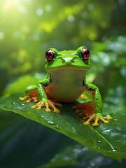 Fototapeta premium Green Wonder: Macro Shot of a Tiny Frog