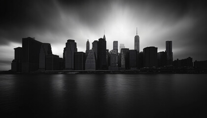 Fototapeta premium A black-and-white photo of a famous city skyline or iconic landmark, evoking a timeless, classic look