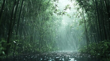 Obraz premium A forest with trees that are wet from rain