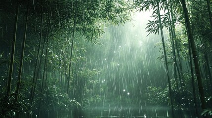 Obraz premium A forest with trees that are wet from rain