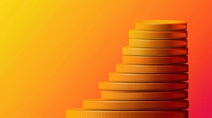 A striking gradient coin stack showcases a transition from dark gold to bright yellow hues