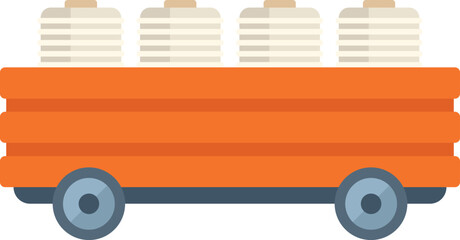 Fototapeta premium This minimal vector illustration features an orange mining cart transporting extracted minerals, symbolizing the mining industry and resource extraction