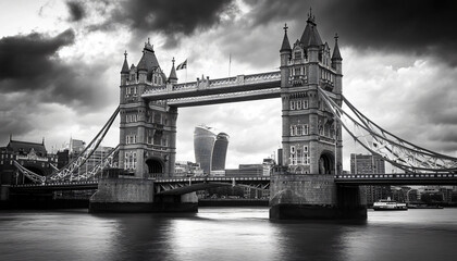 Obraz premium A black-and-white photo of a famous city skyline or iconic landmark, evoking a timeless, classic look