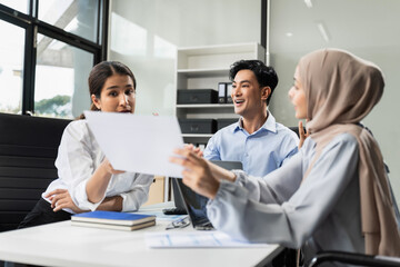 Obraz premium project manager team working and update tasks with milestones progress planning and professional investor working new start up project in the office.