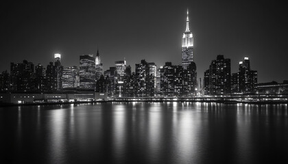 Obraz premium A black-and-white photo of a famous city skyline or iconic landmark, evoking a timeless, classic look