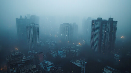 Smoggy Skyline Over a Densely Populated City
