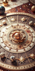 Fototapeta premium A beautifully designed astrological chart featuring intricate zodiac symbols, celestial bodies, and planetary alignments, set against a detailed background of stars and cosmic elements