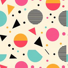 Colorful geometric shapes Seamless pattern on a light background, perfect for modern design projects or creative backgrounds.