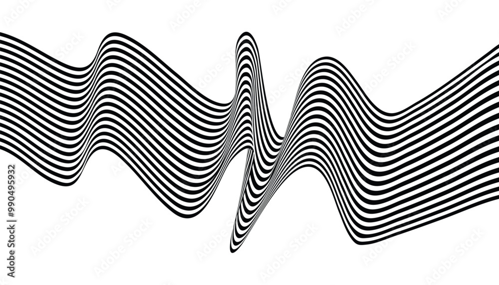 Poster Black and white curved line stripe abstract background, multiple line waves. curved wavy line, black waves lines with smooth stripe