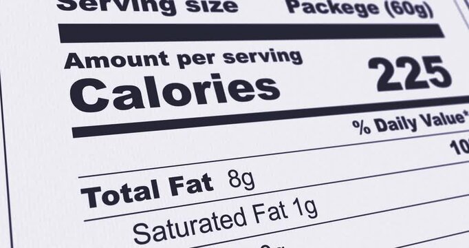 Nutrition Facts Label with Sugar content line highlighted, lose weight, diet and healthy food concept, footage
