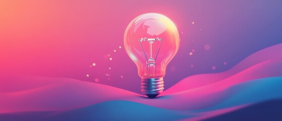 Colorful light bulb glowing on wave background