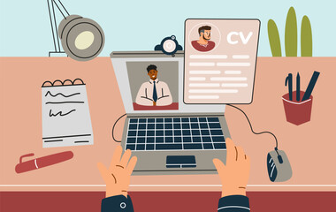 Remote job interview vector illustration.