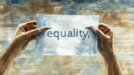 Hands holding a sign that emphasizes the importance of equality in a diverse society, promoting unity and justice.