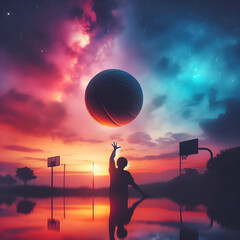 silhouette of a person with a ball