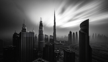 Obraz premium A black-and-white photo of a famous city skyline or iconic landmark, evoking a timeless, classic look