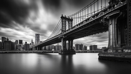 A black-and-white photo of a famous city skyline or iconic landmark, evoking a timeless, classic look