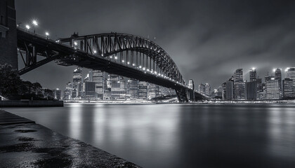Fototapeta premium A black-and-white photo of a famous city skyline or iconic landmark, evoking a timeless, classic look