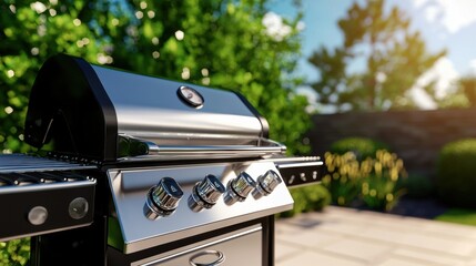Modern Stainless Steel Propane Grill in Backyard Setting