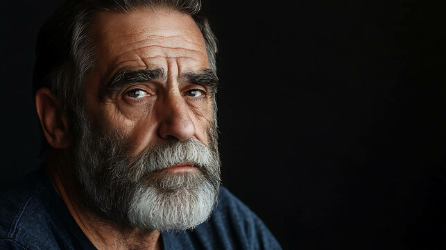 Close up portrait of a senior man with a beard, looking directly at the camera.