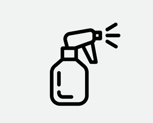 Clean icon of fluid spray in cleaning bottle aerosol. Sign tool for water gas nozzle, disinfection, hygiene spatter.