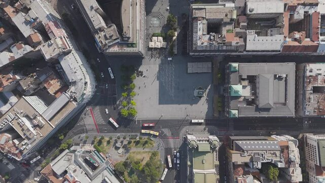 Travel and European capitals concept. Aerial view of the center of Belgrade. Square of the Republic