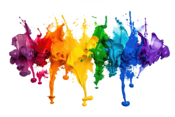 color explosion in rainbow paint isolated on white or transparent png