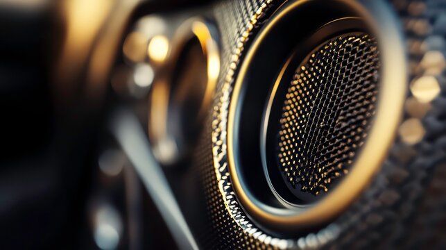 Close-up of a black and gold speaker grill.