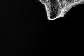 Spooky creepy cobweb spiders web covered a black background. Abstract halloween background.